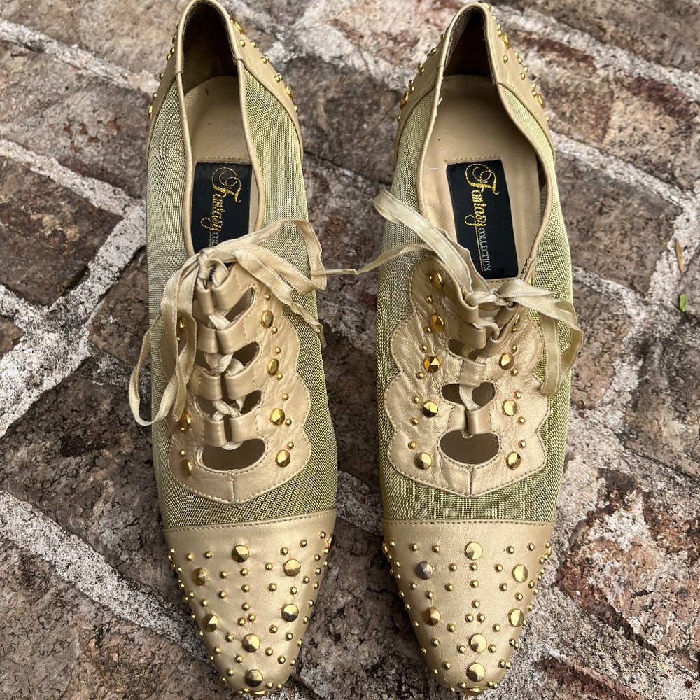 Fantasy Collection Women's Heels Gold Studded Lace Up Ballroom NWOB Size 8.5 - Picture 2 of 11